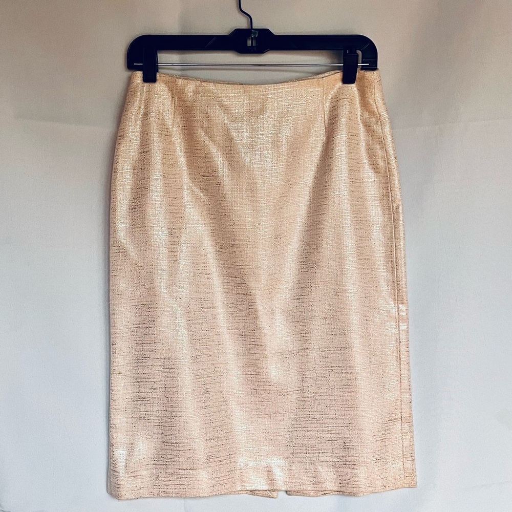 Barneys Silk Blend Pencil Skirt Made In Italy in Shimmery Metallic & Pink